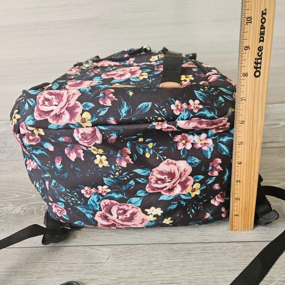 High Sierra Backpack Floral Rose Print Large Black Multi Pocket School Bag